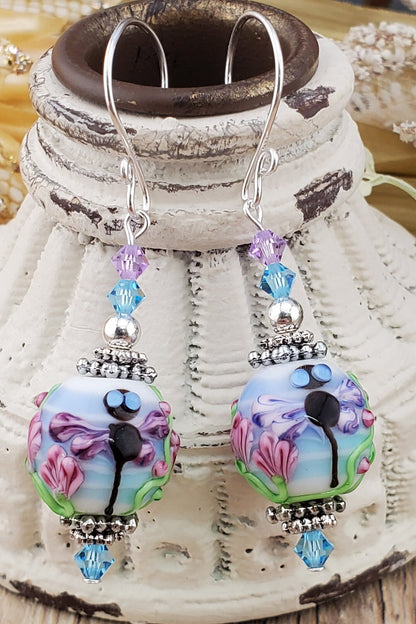 Believe in Dreams Artisan Glass Earrings, Lampwork Glass Bead handcrafted by a talented artisan, Silver Filled Earring Wire