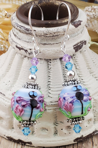 Believe in Dreams Artisan Glass Earrings, Lampwork Glass Bead handcrafted by a talented artisan, Silver Filled Earring Wire