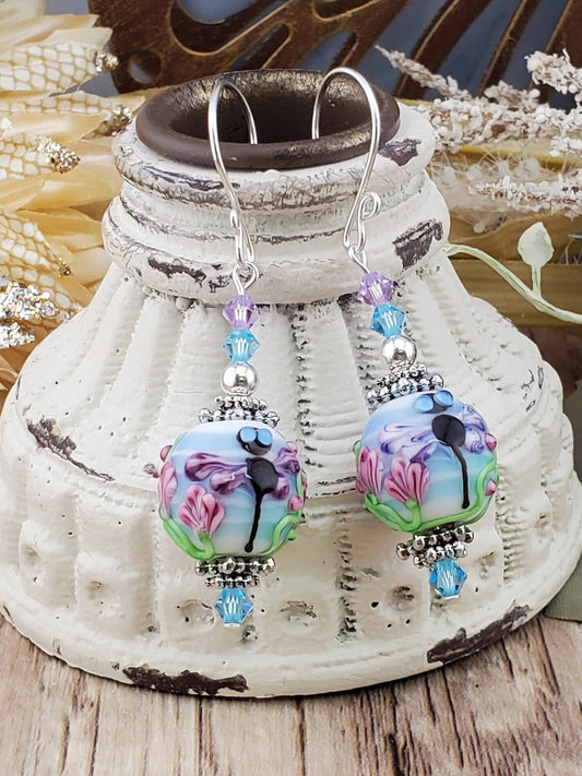 Believe in Dreams Artisan Glass Earrings, Lampwork Glass Bead handcrafted by a talented artisan, Silver Filled Earring Wire