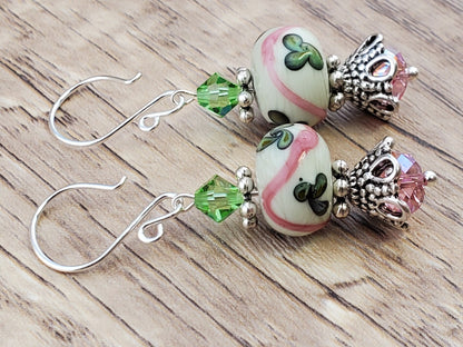 Splendid Sophistication Artisan Glass Earrings, Lampwork Glass Bead handcrafted by a talented artisan, Silver Filled Earring Wire