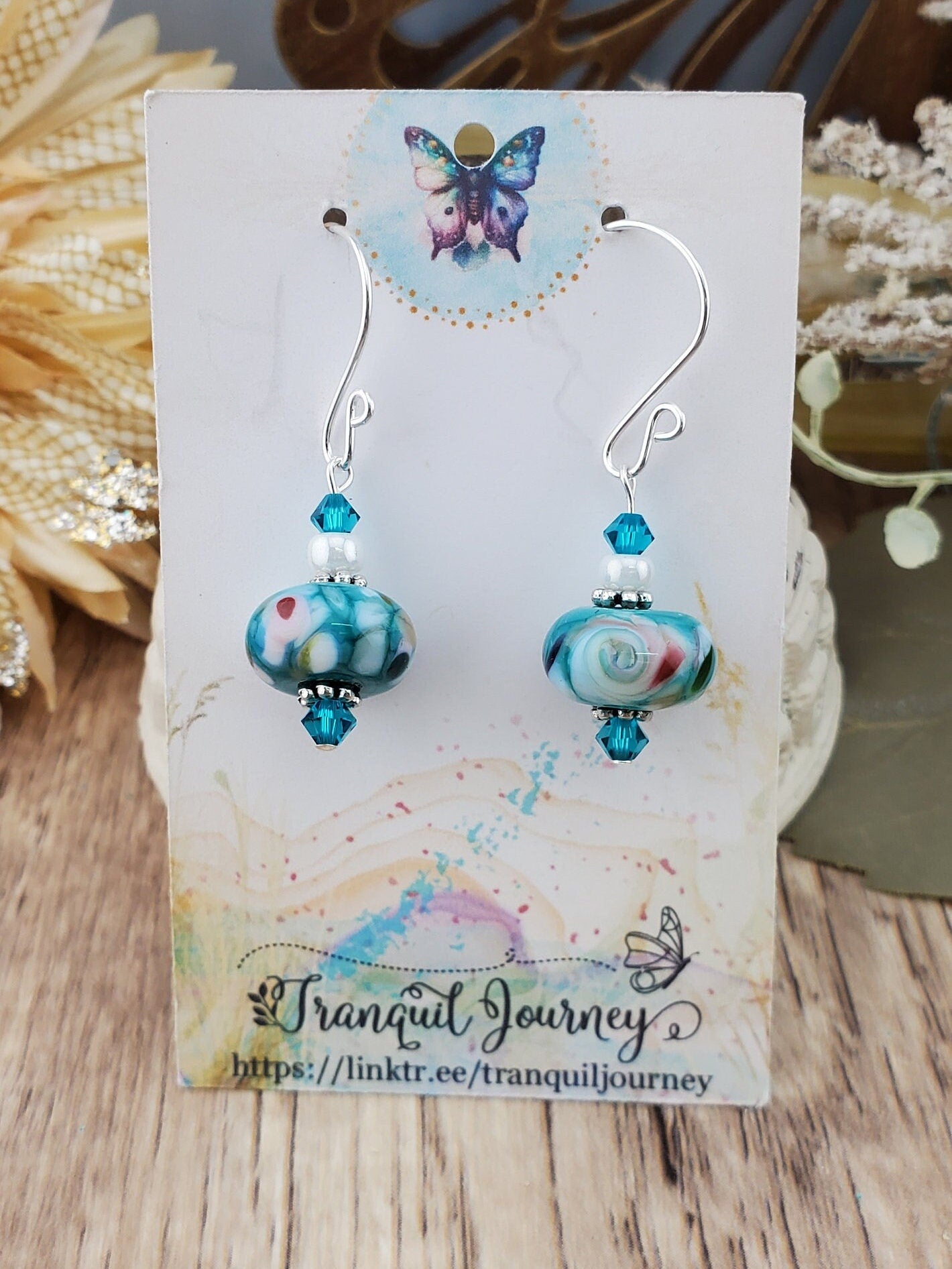 Feeling Blue Artisan Glass Earrings, Lampwork Glass Bead handcrafted by a talented artisan, Silver Filled Earring Wire