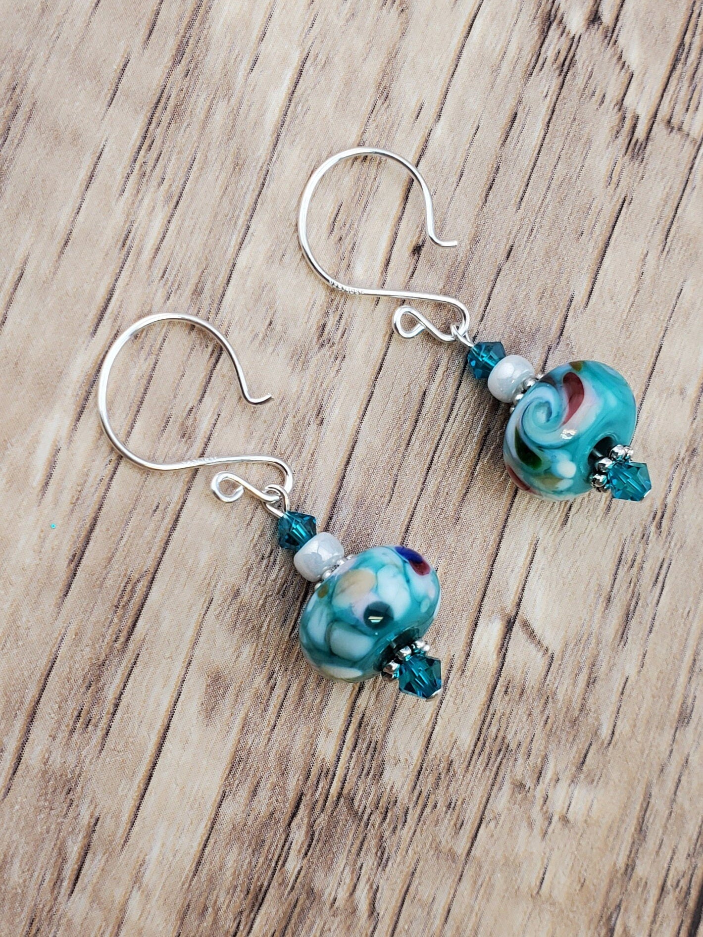 Feeling Blue Artisan Glass Earrings, Lampwork Glass Bead handcrafted by a talented artisan, Silver Filled Earring Wire