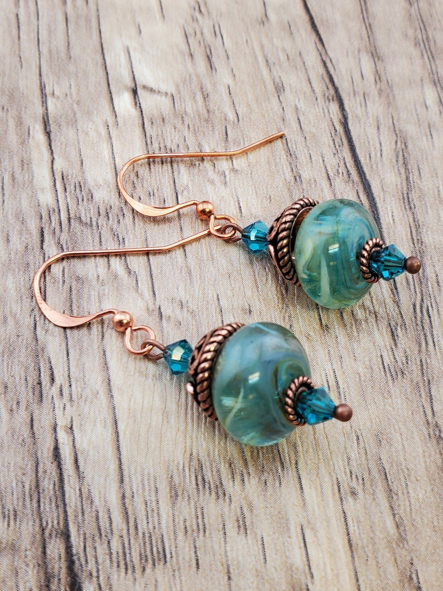 Seaside Treasure Artisan Glass Earrings, Lampwork Glass Bead handcrafted by a talented artisan, Copper Earring Wire