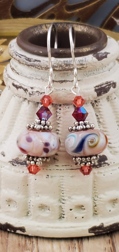 Perfectly Pink Artisan Glass Earrings, Lampwork Glass Bead handcrafted by a talented artisan, Silver Filled Earring Wire