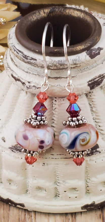 Perfectly Pink Artisan Glass Earrings, Lampwork Glass Bead handcrafted by a talented artisan, Silver Filled Earring Wire