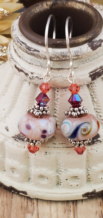 Perfectly Pink Artisan Glass Earrings, Lampwork Glass Bead handcrafted by a talented artisan, Silver Filled Earring Wire