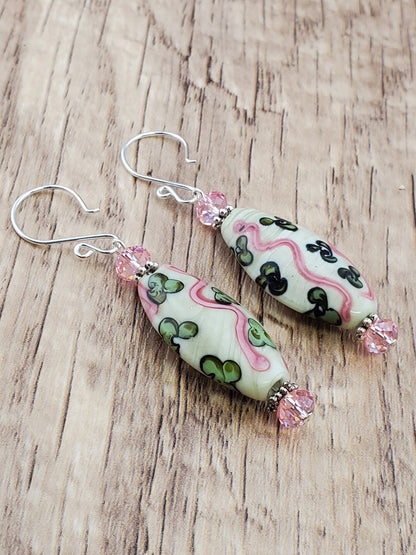 Garden Delight Artisan Glass Earrings, Lampwork Glass Bead handcrafted by a talented artisan, Silver Filled Earring Wire