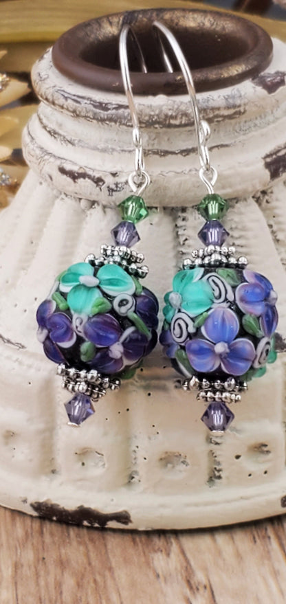 Feeling Blessed Artisan Glass Earrings, Lampwork Glass Bead handcrafted by a talented artisan, Silver Filled Earring Wire