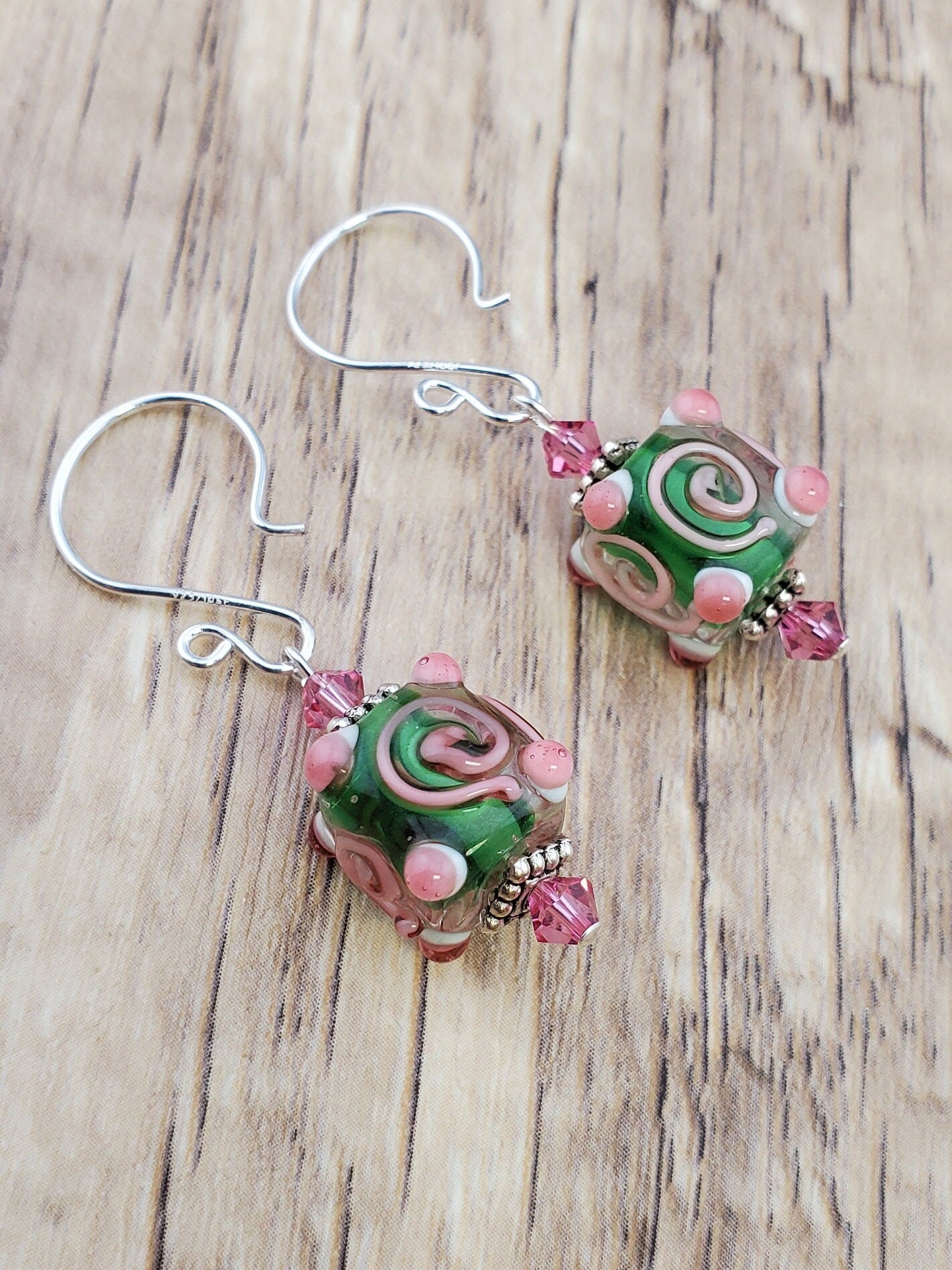 Cupid Artisan Glass Earrings, Lampwork Glass Bead handcrafted by a talented artisan, Silver Filled Earring Wire