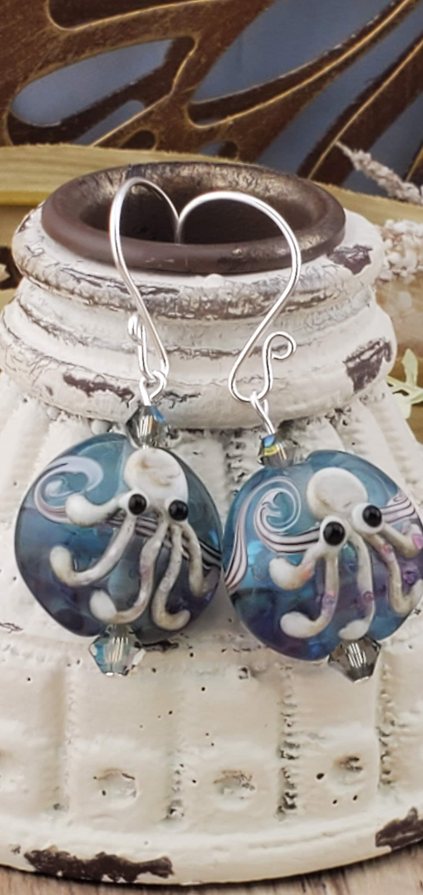 Sea you Soon Earrings, Lampwork Glass Bead handcrafted by a talented artisan, Silver Filled Earring Wire