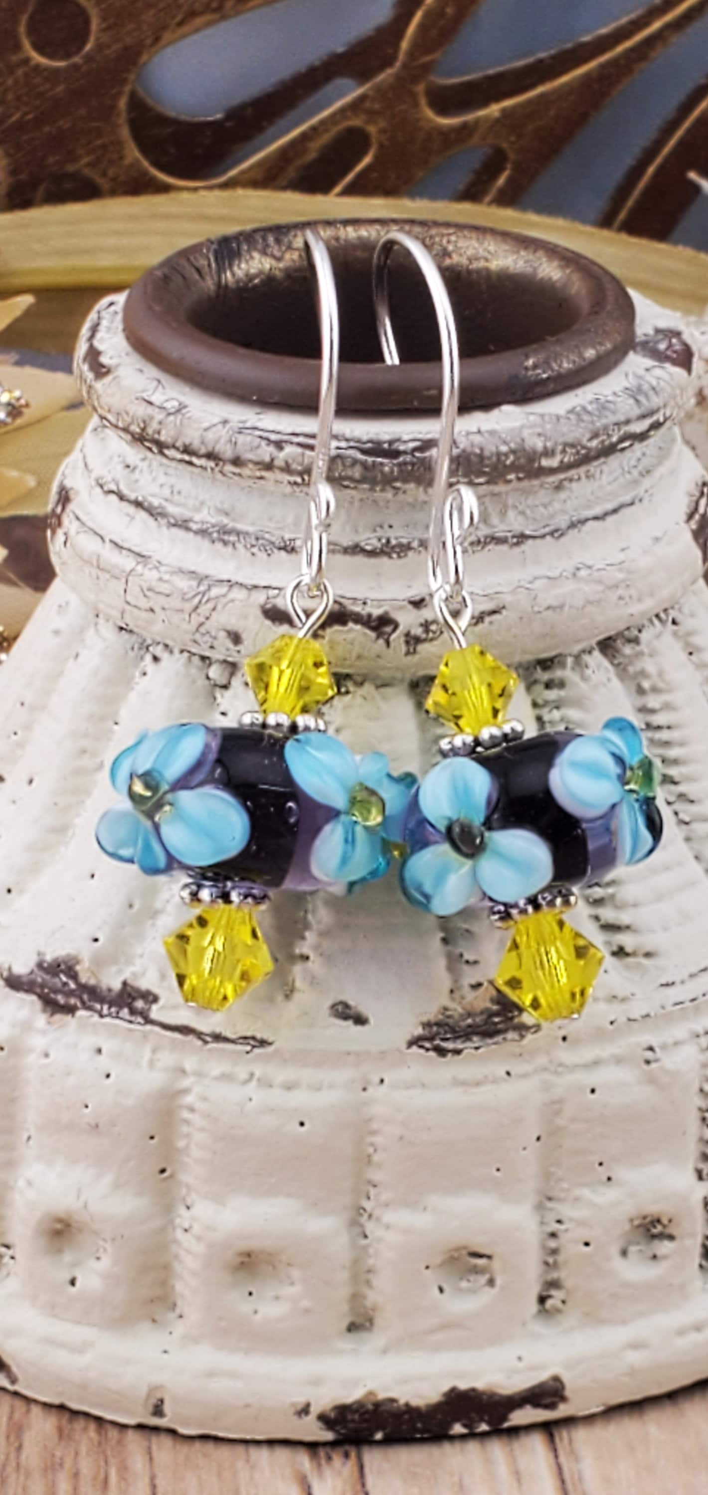 Sunshine Glory Artisan Glass Earrings, Lampwork Glass Bead handcrafted by a talented artisan, Silver Filled Earring Wire