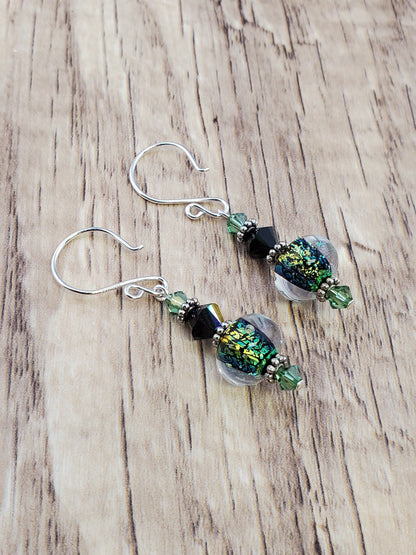 Fairy Dust Artisan Glass Earrings, Lampwork Glass Bead handcrafted by a talented artisan, Silver Filled Earring Wire