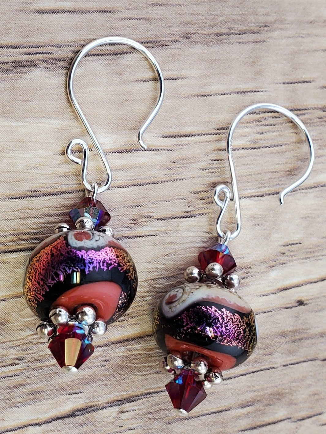 Color me Purple Artisan Glass Earrings, Lampwork Glass Bead handcrafted by a talented artisan, Silver Filled Earring Wire