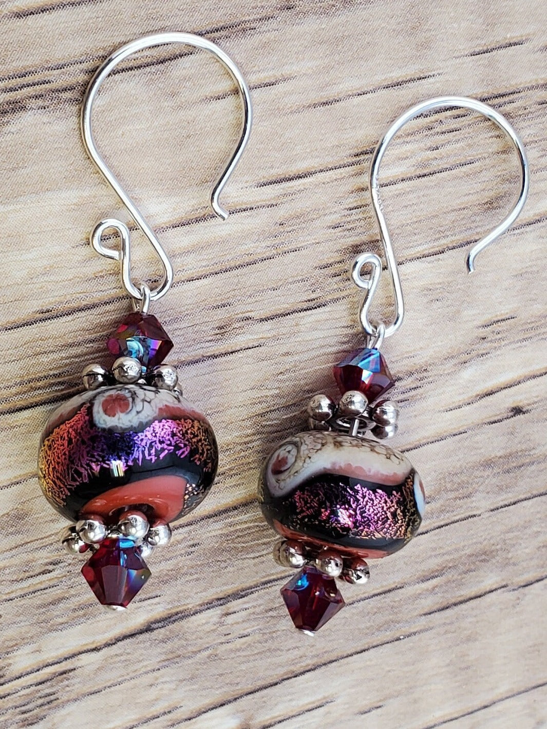 Color me Purple Artisan Glass Earrings, Lampwork Glass Bead handcrafted by a talented artisan, Silver Filled Earring Wire