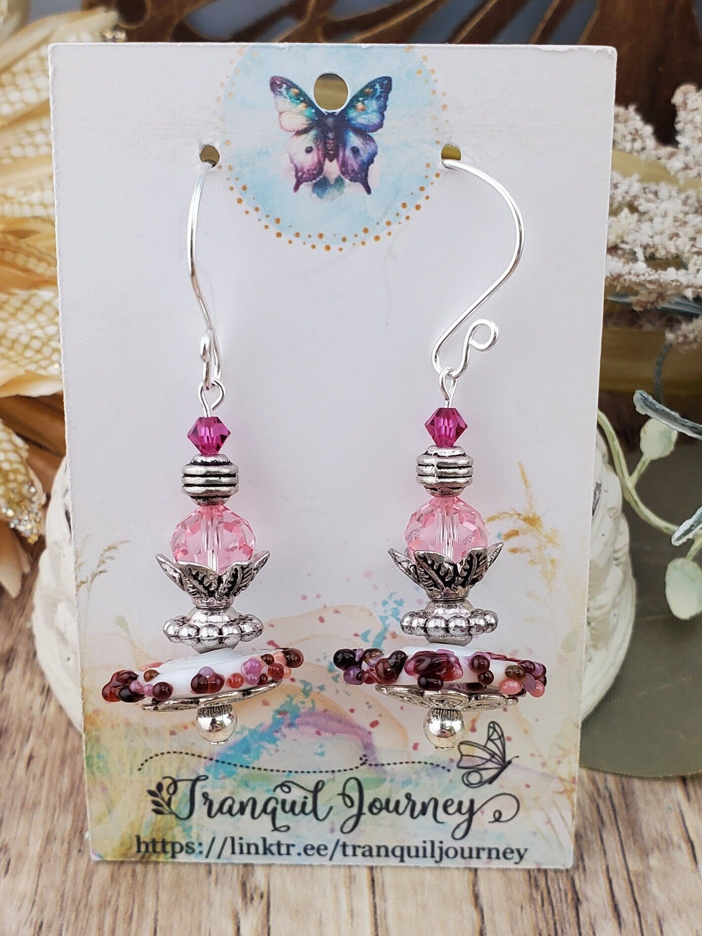 Dainty Dancer Artisan Glass Earrings, Lampwork Glass Bead handcrafted by a talented artisan, Silver Filled Earring Wire