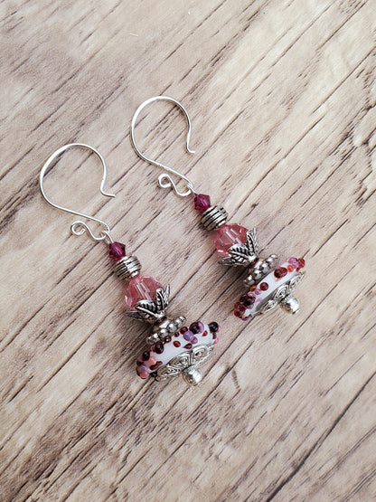 Dainty Dancer Artisan Glass Earrings, Lampwork Glass Bead handcrafted by a talented artisan, Silver Filled Earring Wire