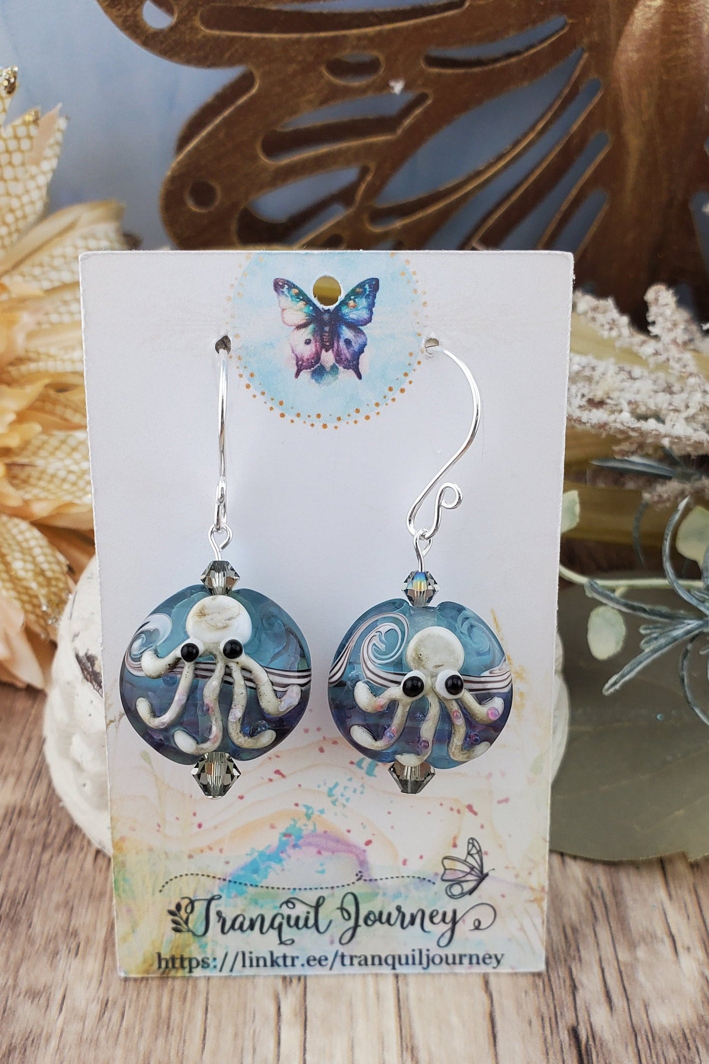 Sea you Soon Earrings, Lampwork Glass Bead handcrafted by a talented artisan, Silver Filled Earring Wire