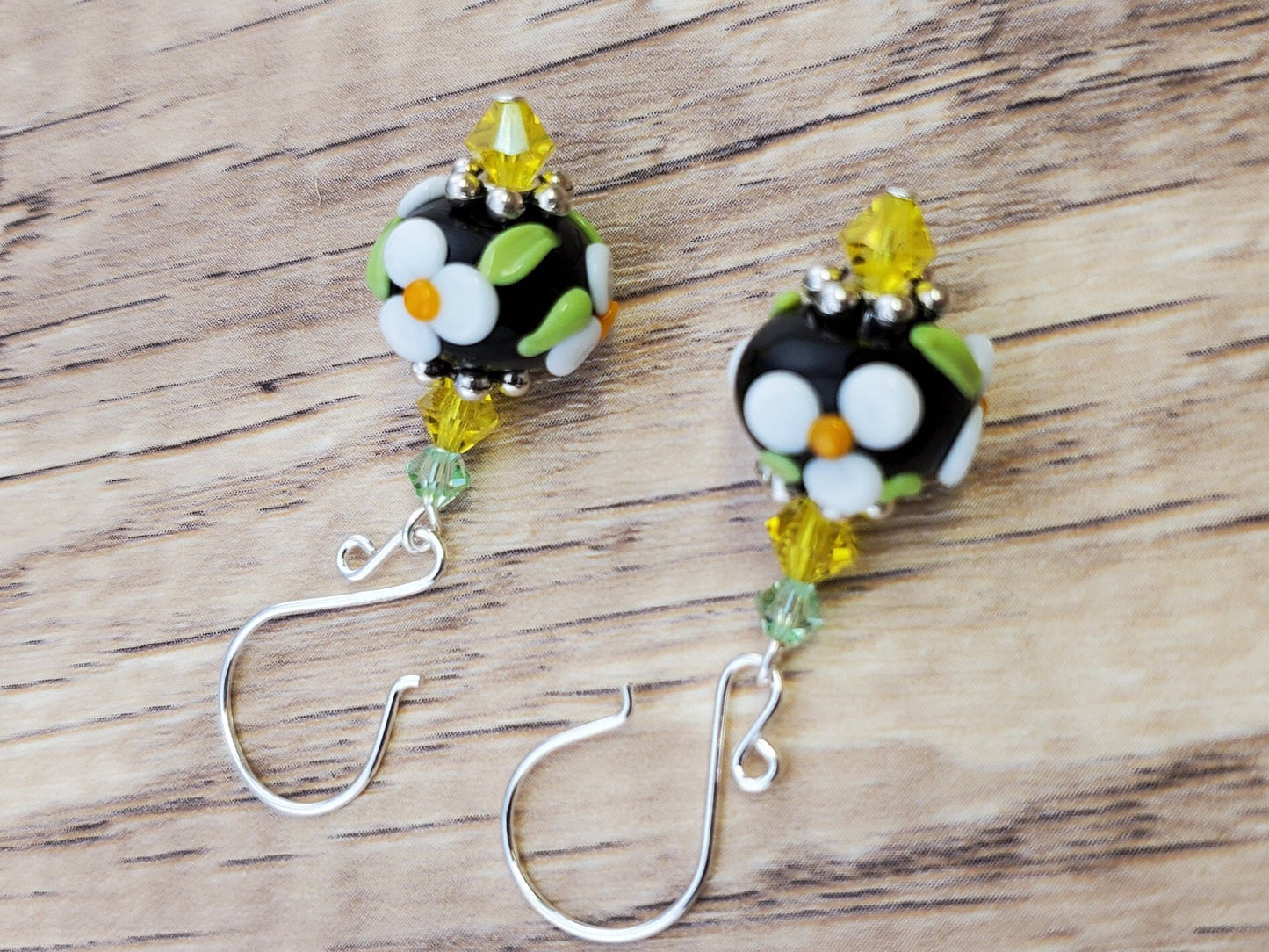 Joyful Blooms Artisan Glass Earrings, Lampwork Glass Bead handcrafted by a talented artisan, Silver Filled Earring Wire