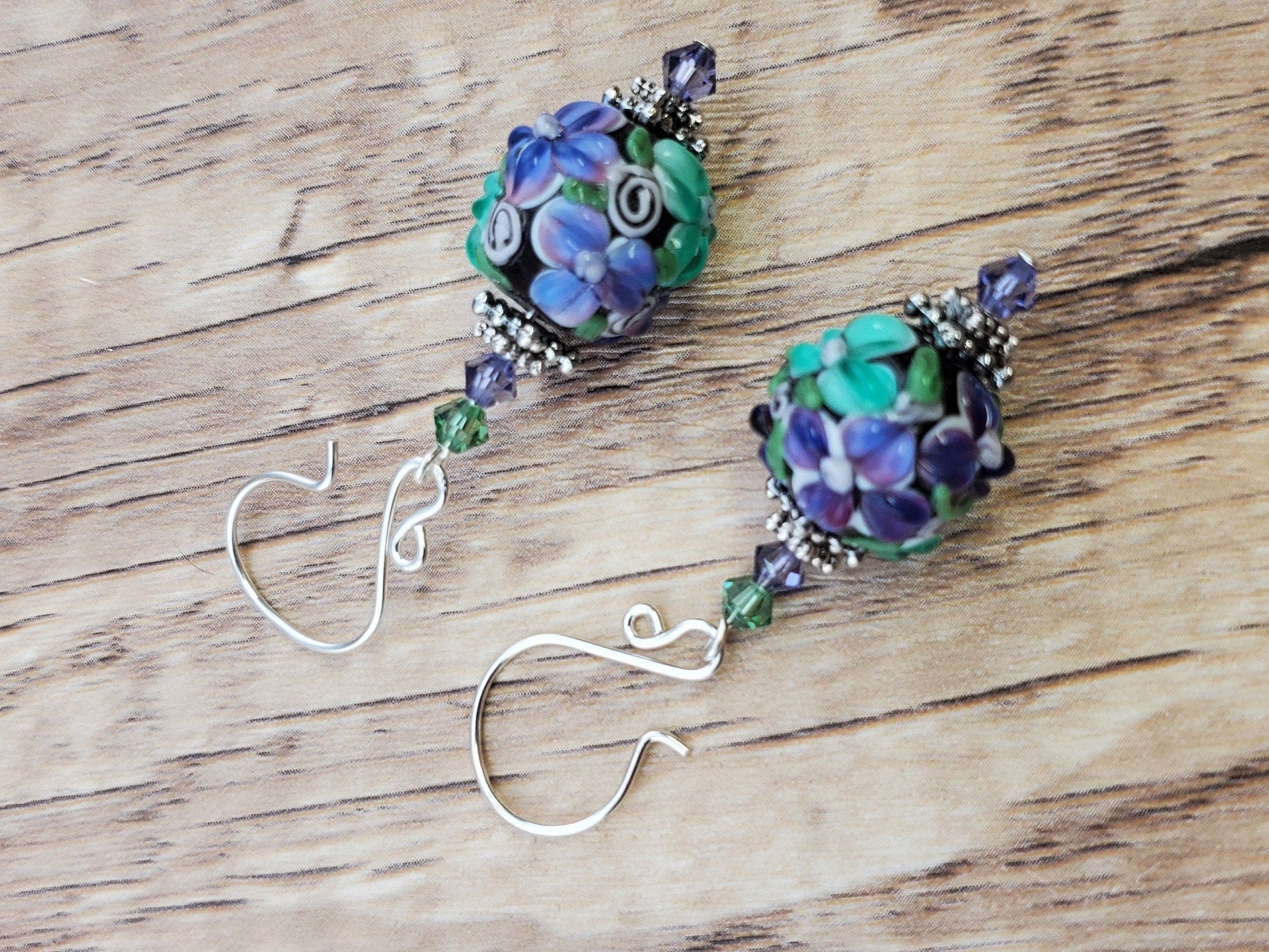 Feeling Blessed Artisan Glass Earrings, Lampwork Glass Bead handcrafted by a talented artisan, Silver Filled Earring Wire