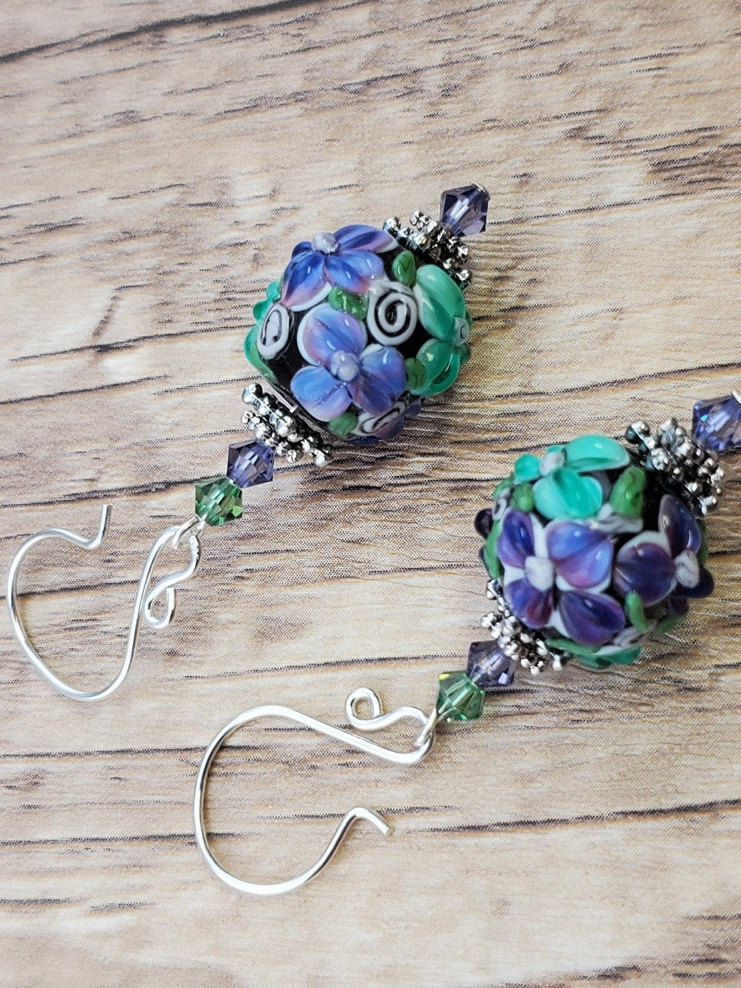 Feeling Blessed Artisan Glass Earrings, Lampwork Glass Bead handcrafted by a talented artisan, Silver Filled Earring Wire