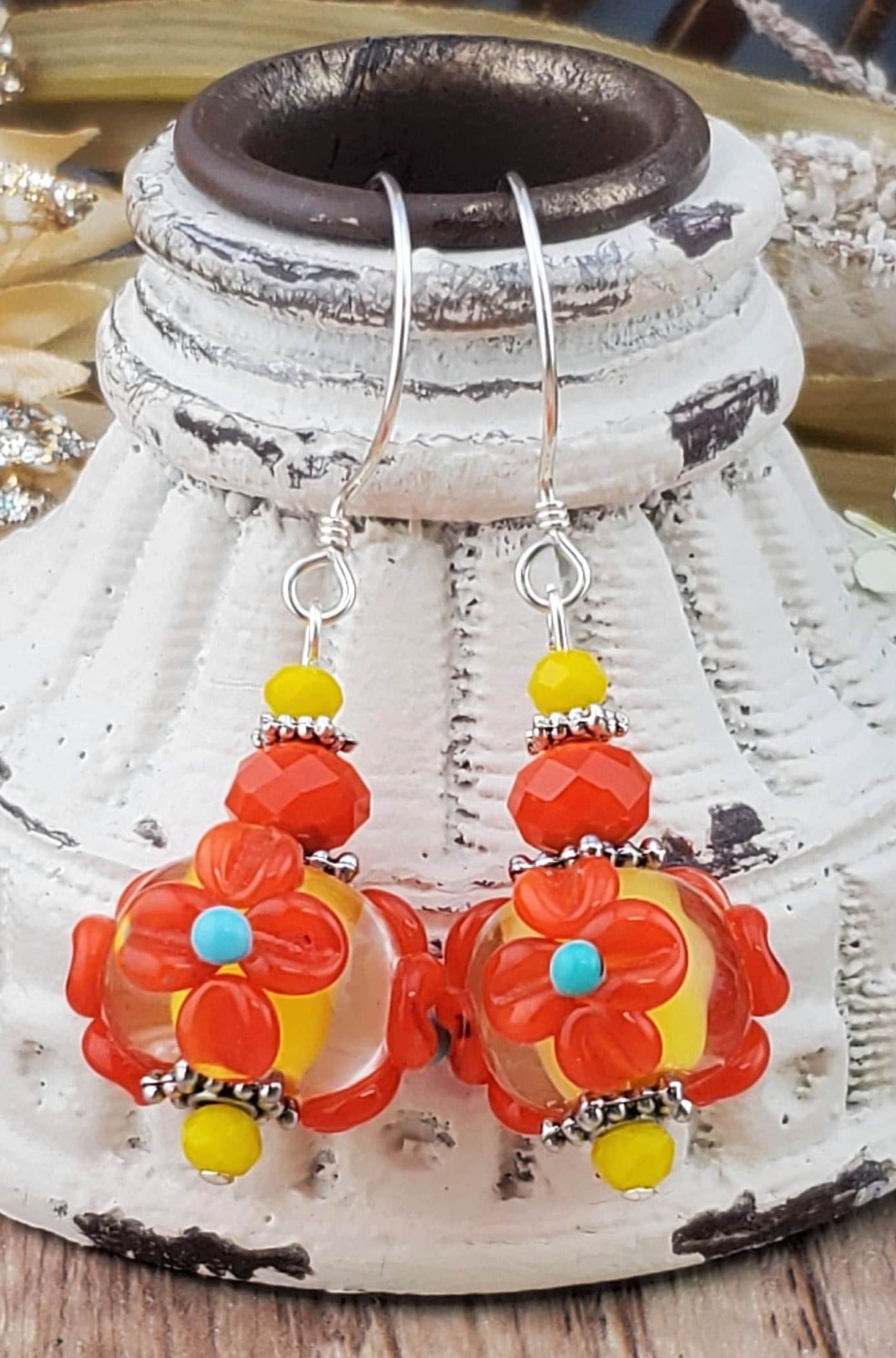 Bold Beauties Artisan Glass Earrings, Lampwork Glass Bead by a talented artisan, Sterling Silver Earring Wire