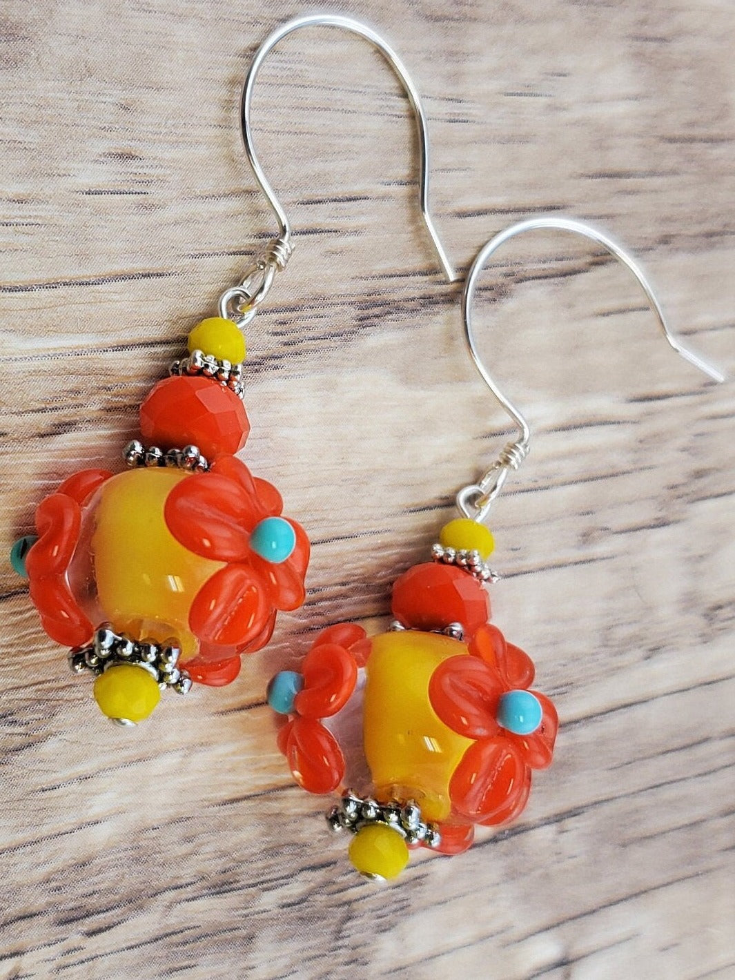 Bold Beauties Artisan Glass Earrings, Lampwork Glass Bead by a talented artisan, Sterling Silver Earring Wire