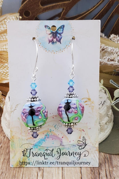 Flying Free Artisan Glass Earrings, Lampwork Glass Bead handcrafted by a talented artisan, Silver Filled Earring Wire