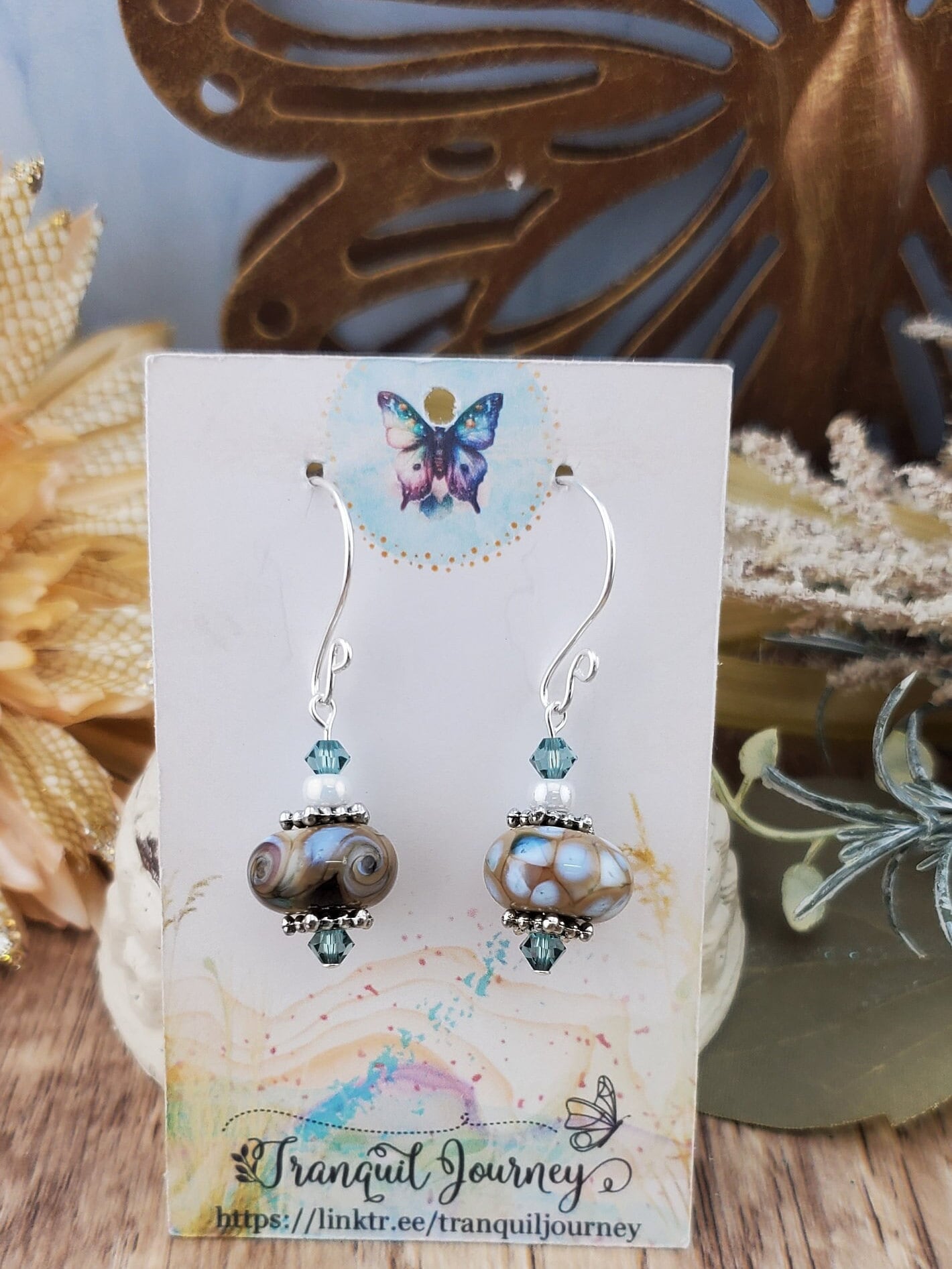 Heavenly Mocha Artisan Glass Earrings, Lampwork Glass Bead handcrafted by a talented artisan, Silver Filled Earring Wire