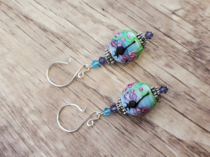 Flying Free Artisan Glass Earrings, Lampwork Glass Bead handcrafted by a talented artisan, Silver Filled Earring Wire