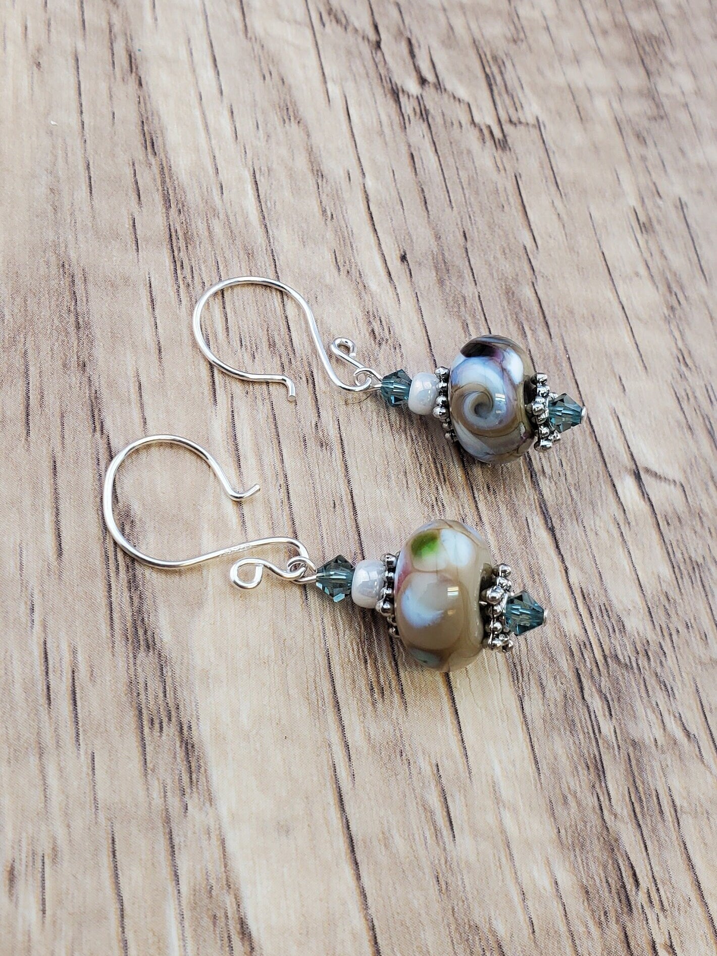 Heavenly Mocha Artisan Glass Earrings, Lampwork Glass Bead handcrafted by a talented artisan, Silver Filled Earring Wire