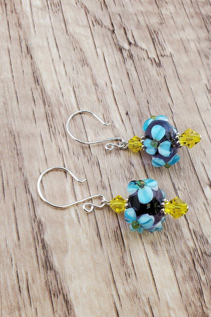 Sunshine Glory Artisan Glass Earrings, Lampwork Glass Bead handcrafted by a talented artisan, Silver Filled Earring Wire