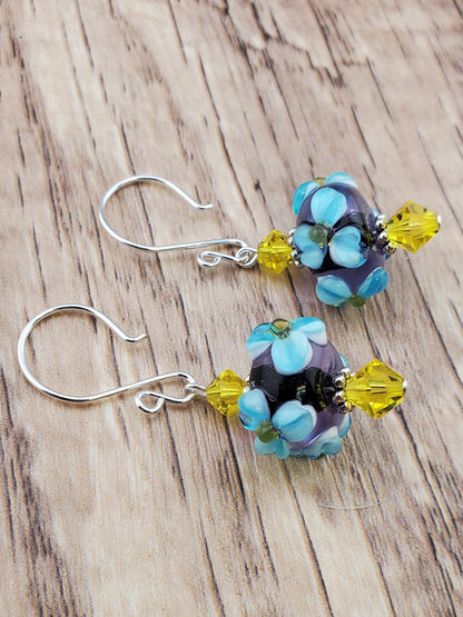 Sunshine Glory Artisan Glass Earrings, Lampwork Glass Bead handcrafted by a talented artisan, Silver Filled Earring Wire