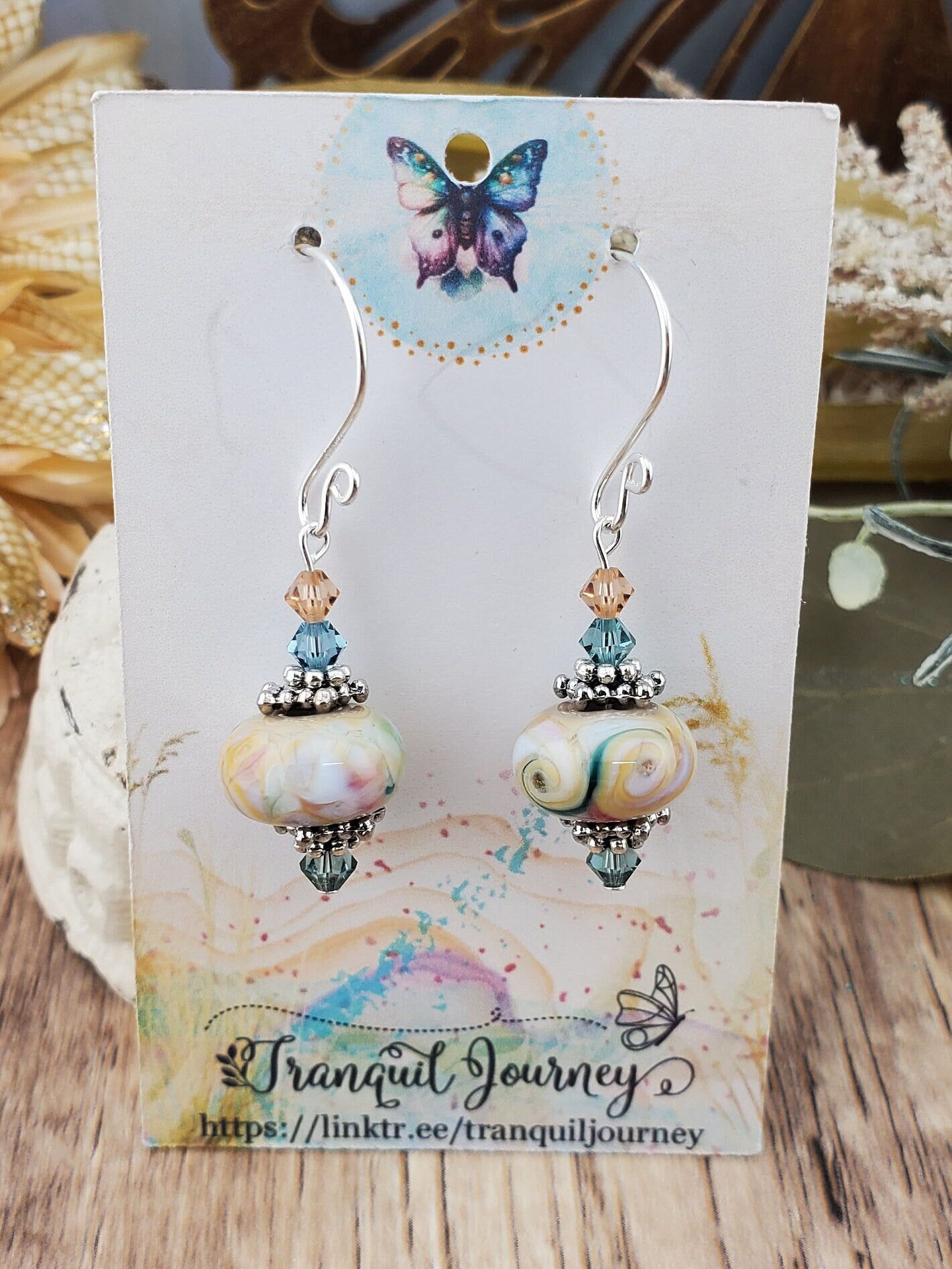 Tender Moments Artisan Glass Earrings, Lampwork Glass Bead handcrafted by a talented artisan, Silver Filled Earring Wire