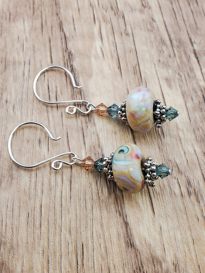 Tender Moments Artisan Glass Earrings, Lampwork Glass Bead handcrafted by a talented artisan, Silver Filled Earring Wire