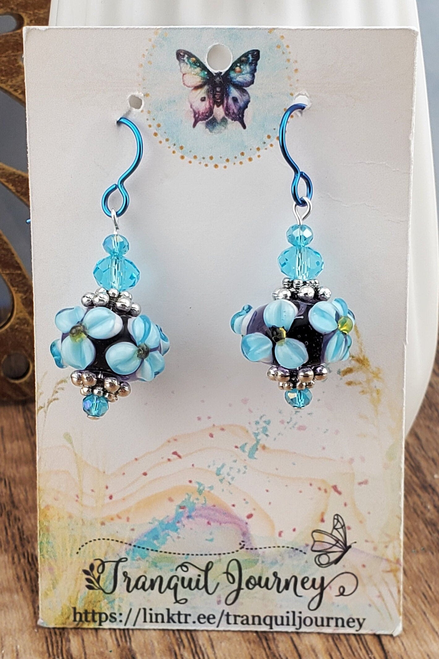 Tropical Bliss Artisan Glass Earrings, Lampwork Glass Bead by a talented artisan, Niobium Earring Wire