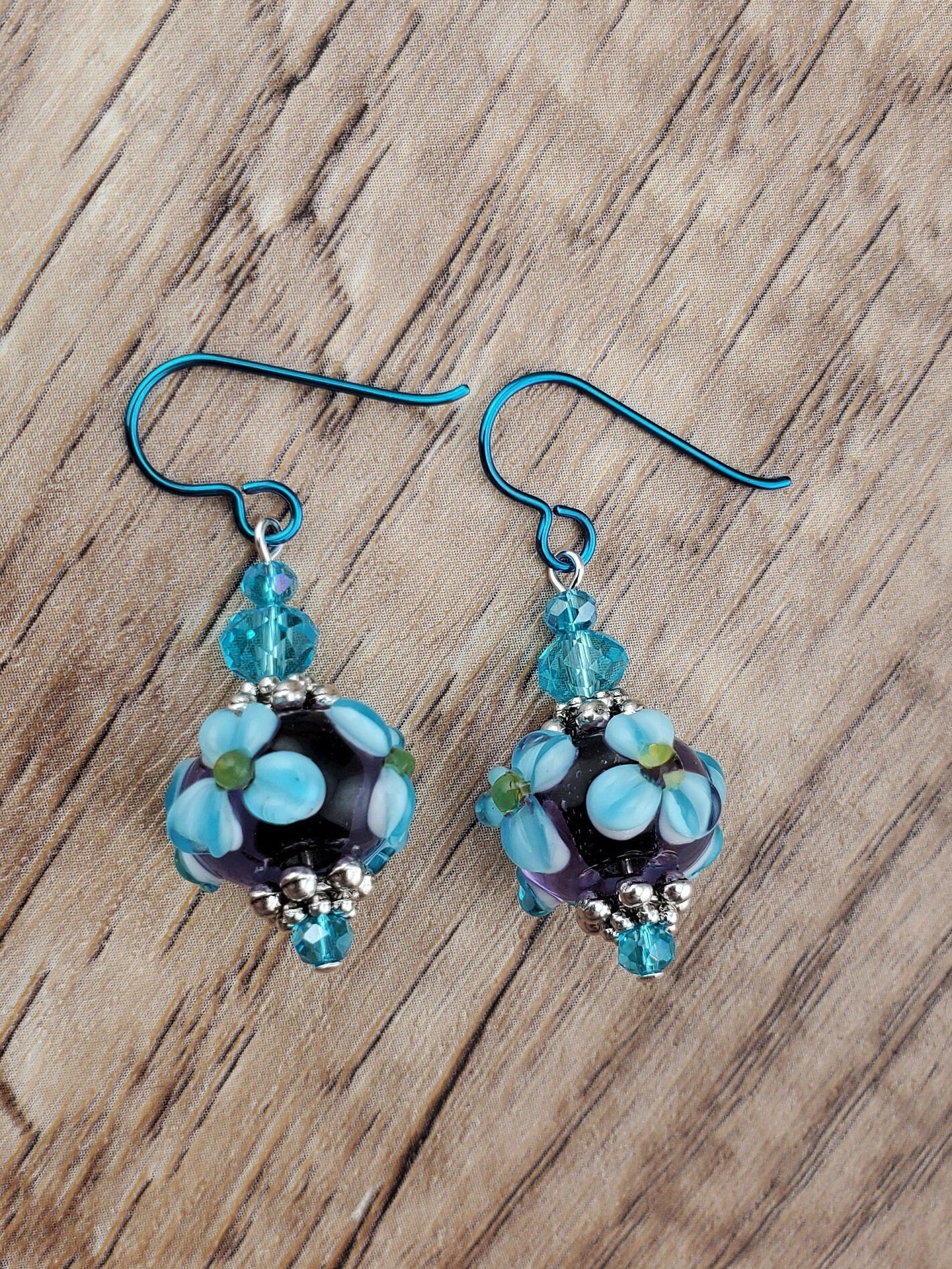 Tropical Bliss Artisan Glass Earrings, Lampwork Glass Bead by a talented artisan, Niobium Earring Wire