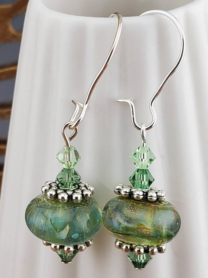 Blends of Nature Artisan Glass Earrings, Lampwork Glass Bead by a talented artisan, Silver Filled Kidney Earring Wire