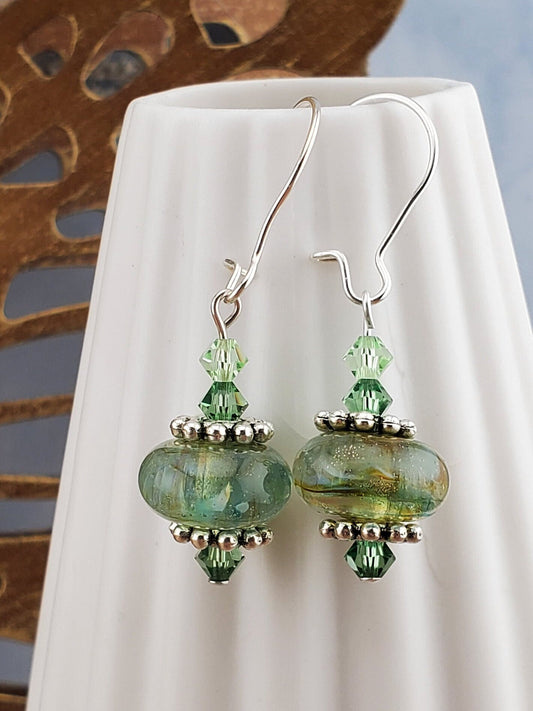 Blends of Nature Artisan Glass Earrings, Lampwork Glass Bead by a talented artisan, Silver Filled Kidney Earring Wire