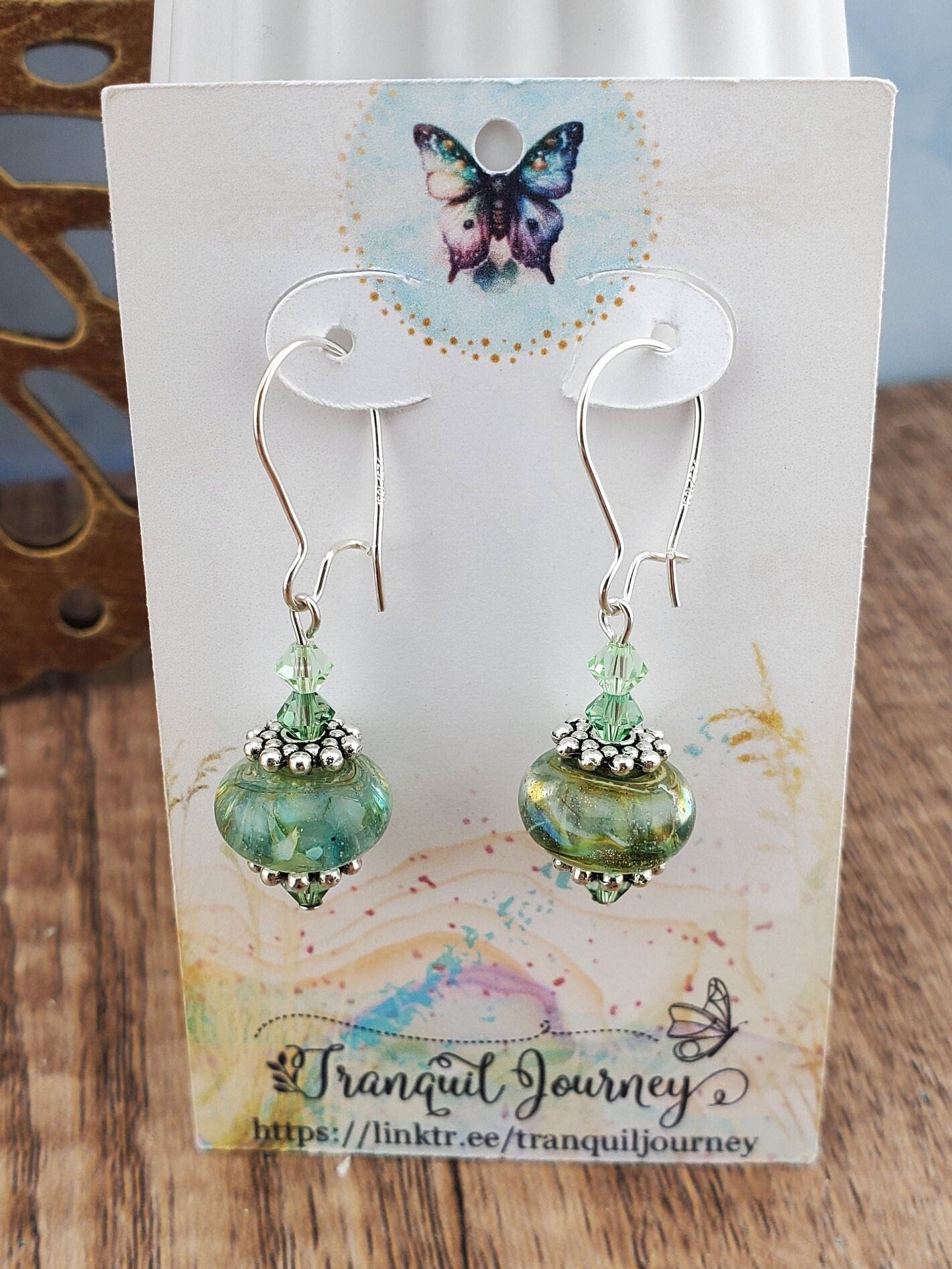 Blends of Nature Artisan Glass Earrings, Lampwork Glass Bead by a talented artisan, Silver Filled Kidney Earring Wire