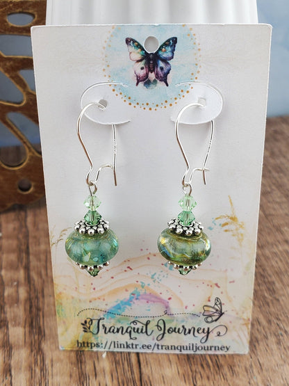 Blends of Nature Artisan Glass Earrings, Lampwork Glass Bead by a talented artisan, Silver Filled Kidney Earring Wire