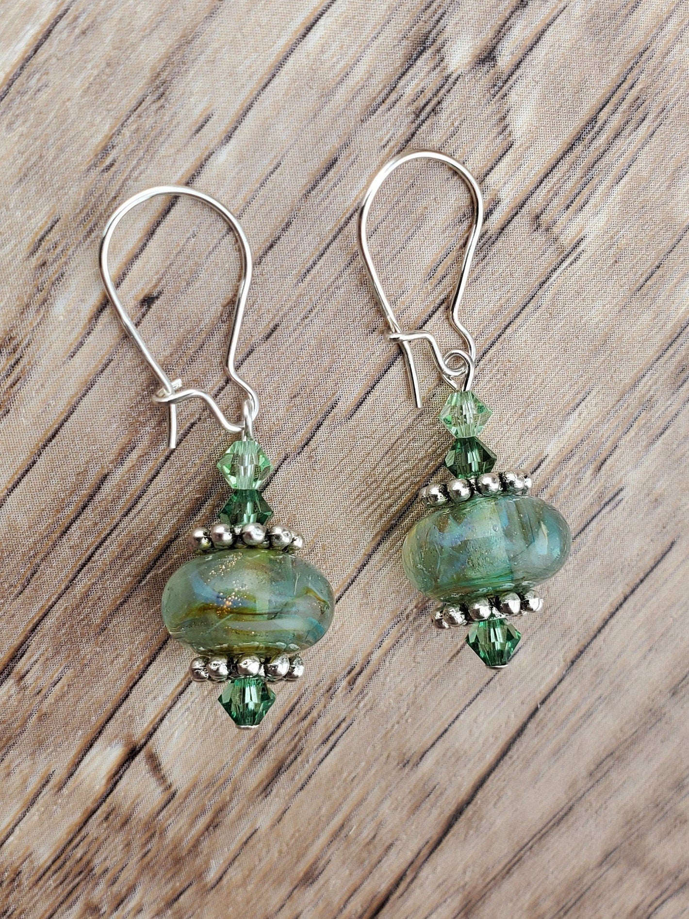 Blends of Nature Artisan Glass Earrings, Lampwork Glass Bead by a talented artisan, Silver Filled Kidney Earring Wire