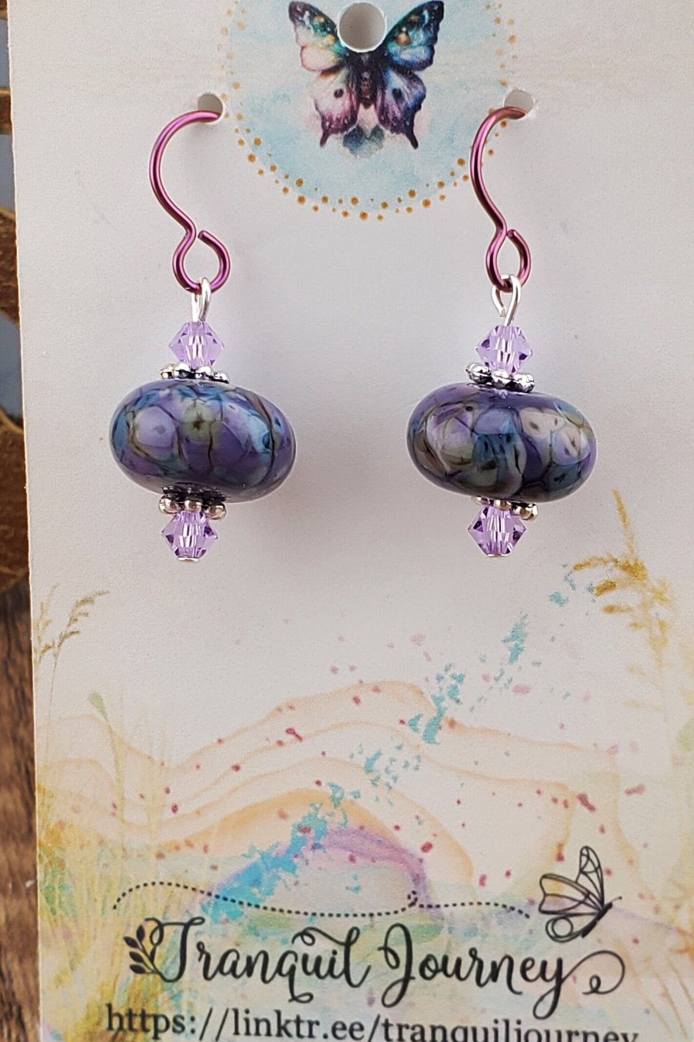 Purple Royalty Artisan Glass Earrings, Lampwork Glass Bead by a talented artisan, Niobium Earring Wire