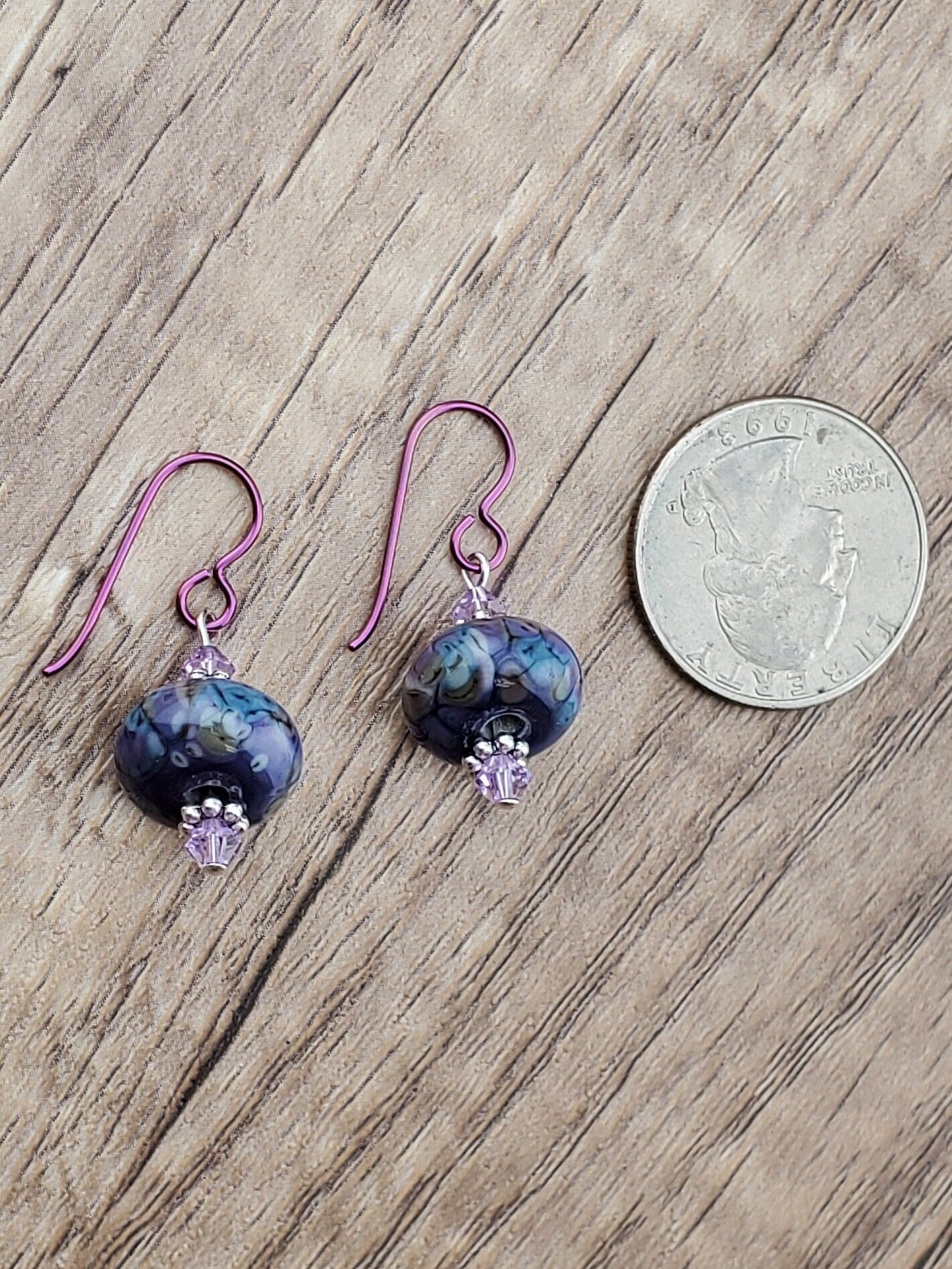 Purple Royalty Artisan Glass Earrings, Lampwork Glass Bead by a talented artisan, Niobium Earring Wire