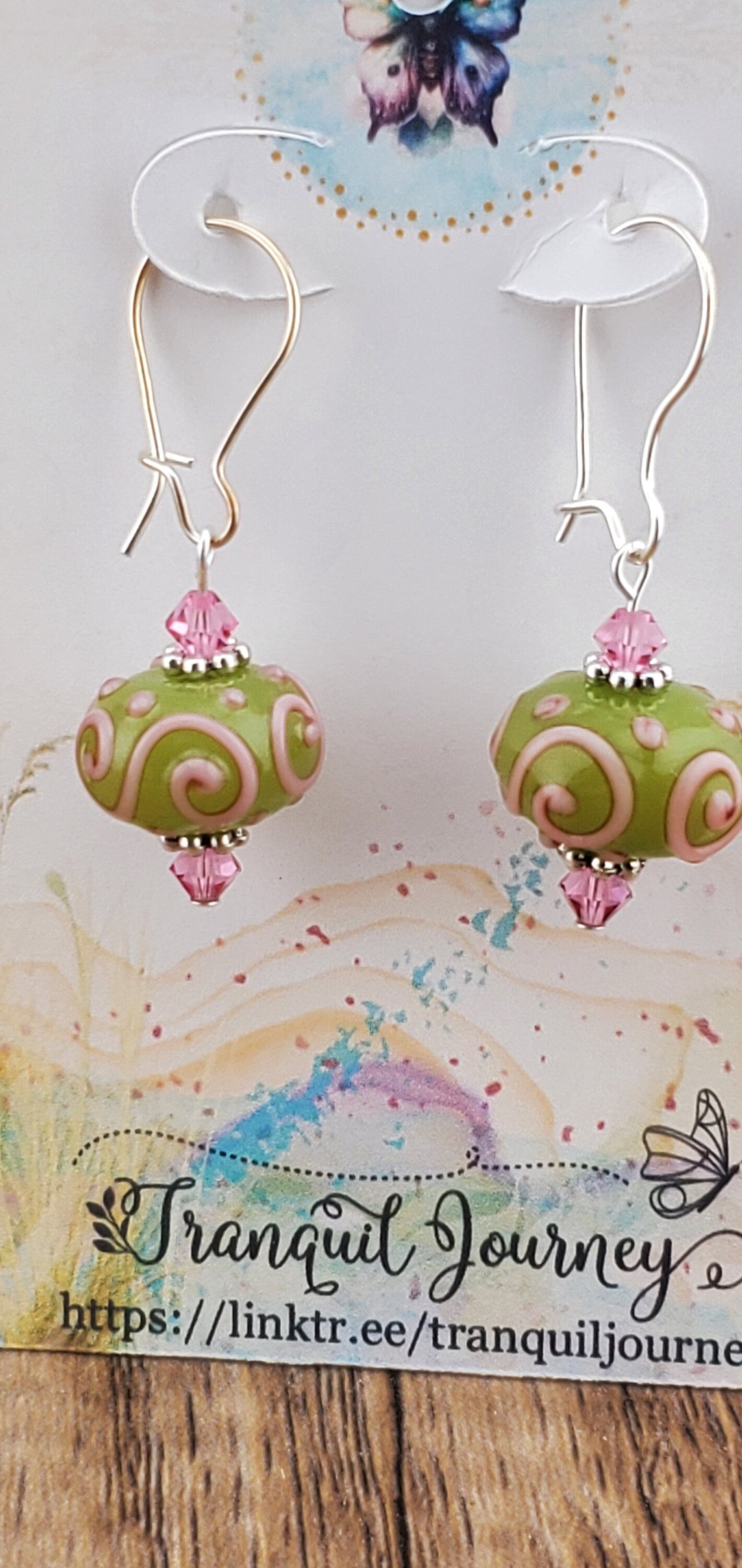 Cheeky Olive Artisan Glass Earrings, Lampwork Glass Bead by a talented artisan, Silver Filled Kidney Earring Wire