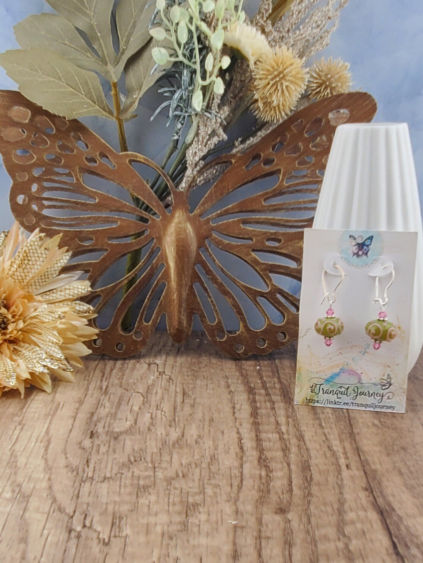 Cheeky Olive Artisan Glass Earrings, Lampwork Glass Bead by a talented artisan, Silver Filled Kidney Earring Wire