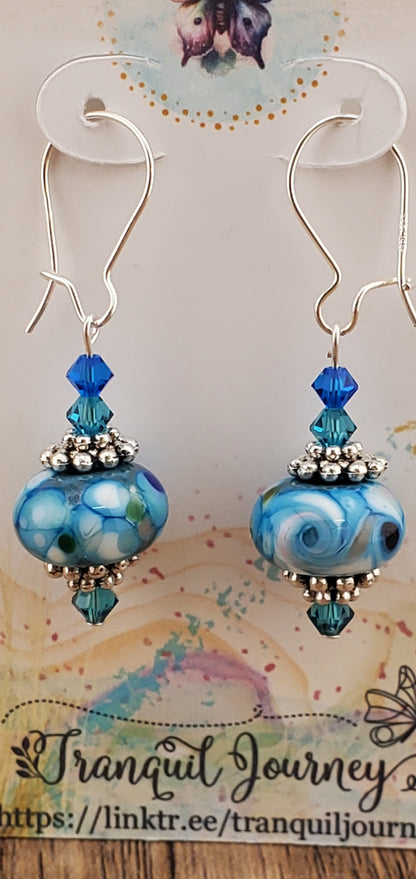 Lost in the Clouds Artisan Glass Earrings, Lampwork Glass Bead by a talented artisan, Silver Filled Kidney Earring Wire