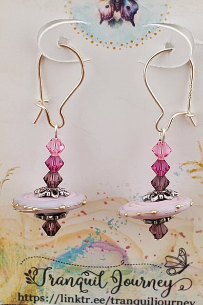 Out of this world pink drop Artisan Glass Earrings, Lampwork Glass Bead by a talented artisan, Silver Filled Kidney Earring Wire