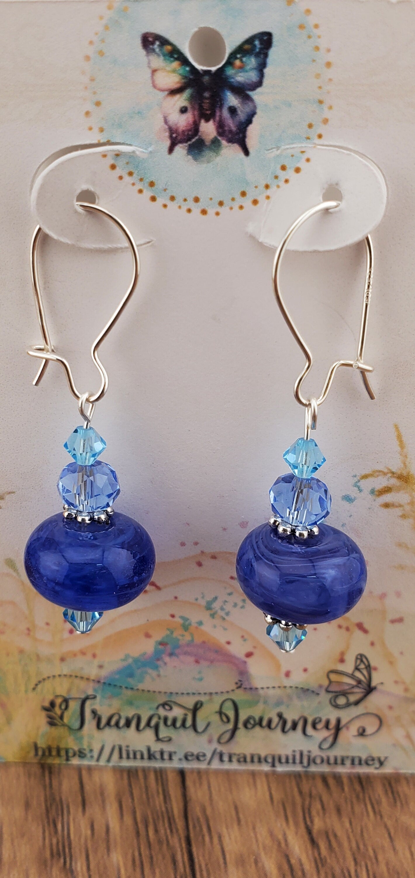 Blustery Blue Artisan Glass Earrings, Lampwork Glass Bead by a talented artisan, Silver Filled Kidney Earring Wire