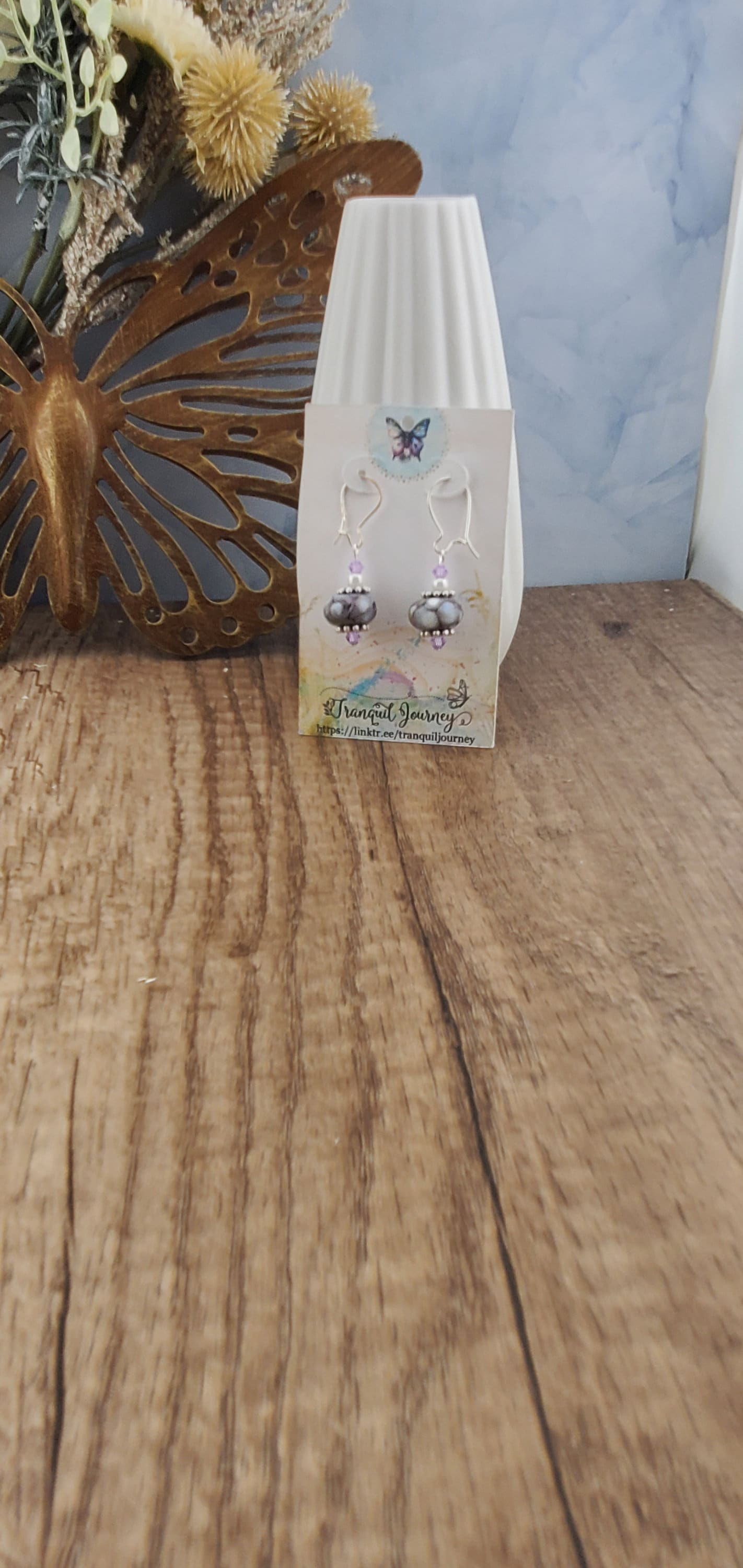 Marvelous Mauve Artisan Glass Earrings, Lampwork Glass Bead by a talented artisan, Silver Filled Earring Wire