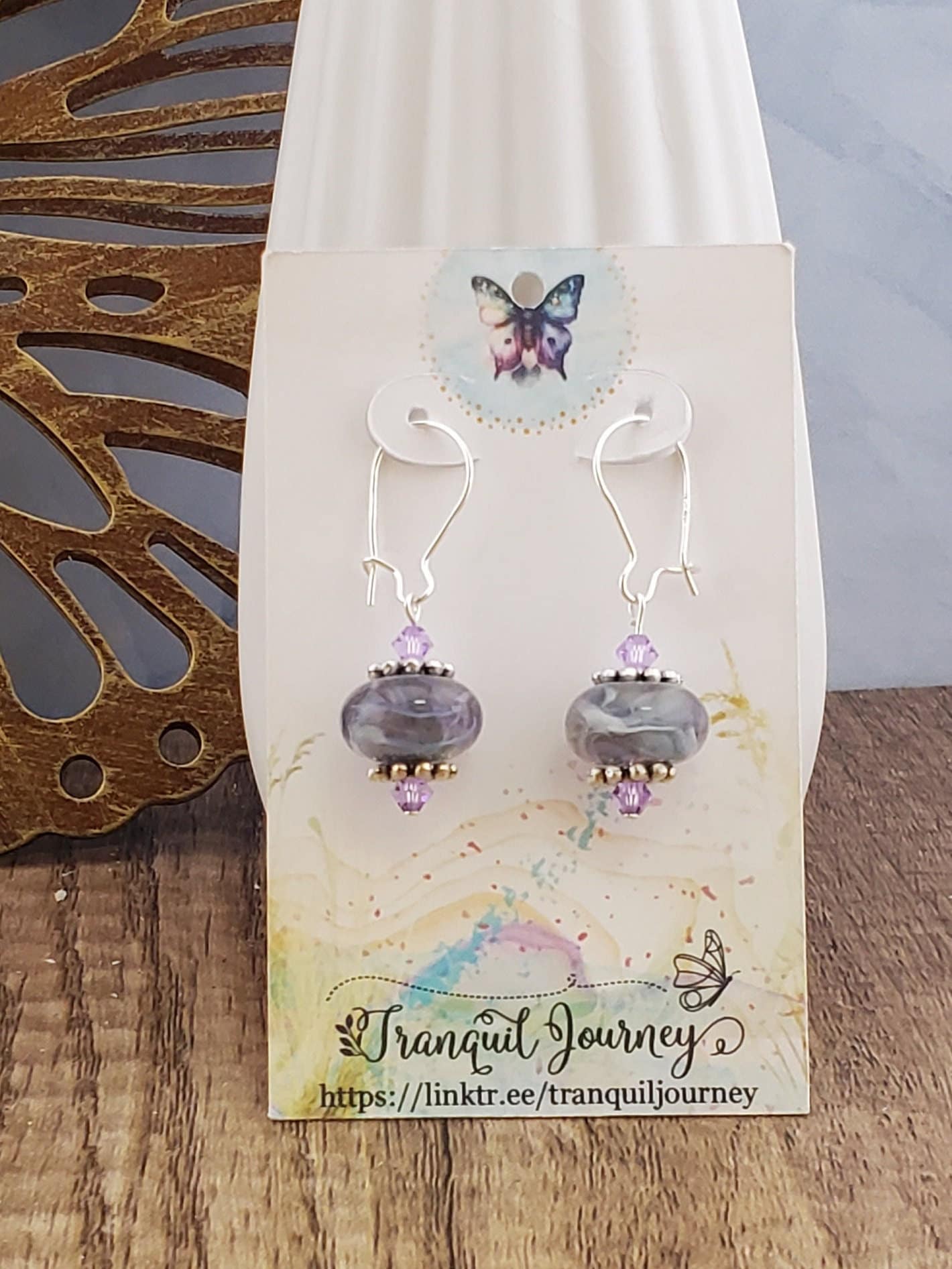 Purple Dreams Artisan Glass Earrings, Lampwork Glass Bead by a talented artisan, Silver Filled Kidney Earring Wire